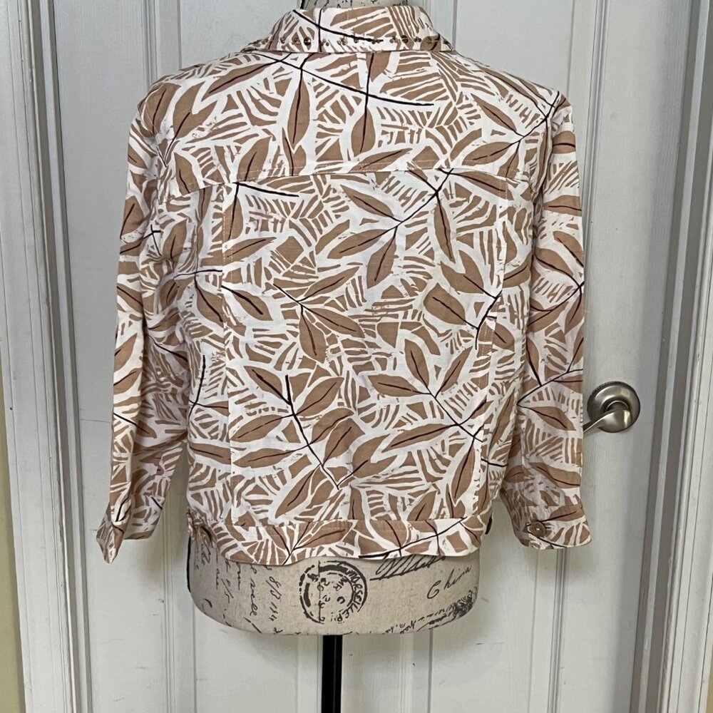 Hearts Of Palm Tan Botanical Print Linen Jacket Blazer Casual Coastal Neutral 14 - Picture 5 of 9